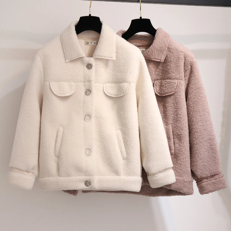 

Youth clothing fashion short coat 2019 Spring autumn New Woolen coat female Lamb short ladies jacket Doll collar Tops tide 4777