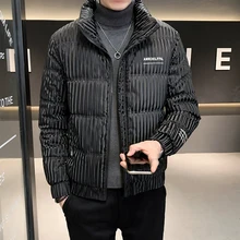  High End Casual Fashion Long Men 90% White Duck Down Jacket With Stand Collar Windbreaker Puffer Coat Winter Men Stripe Clothes 