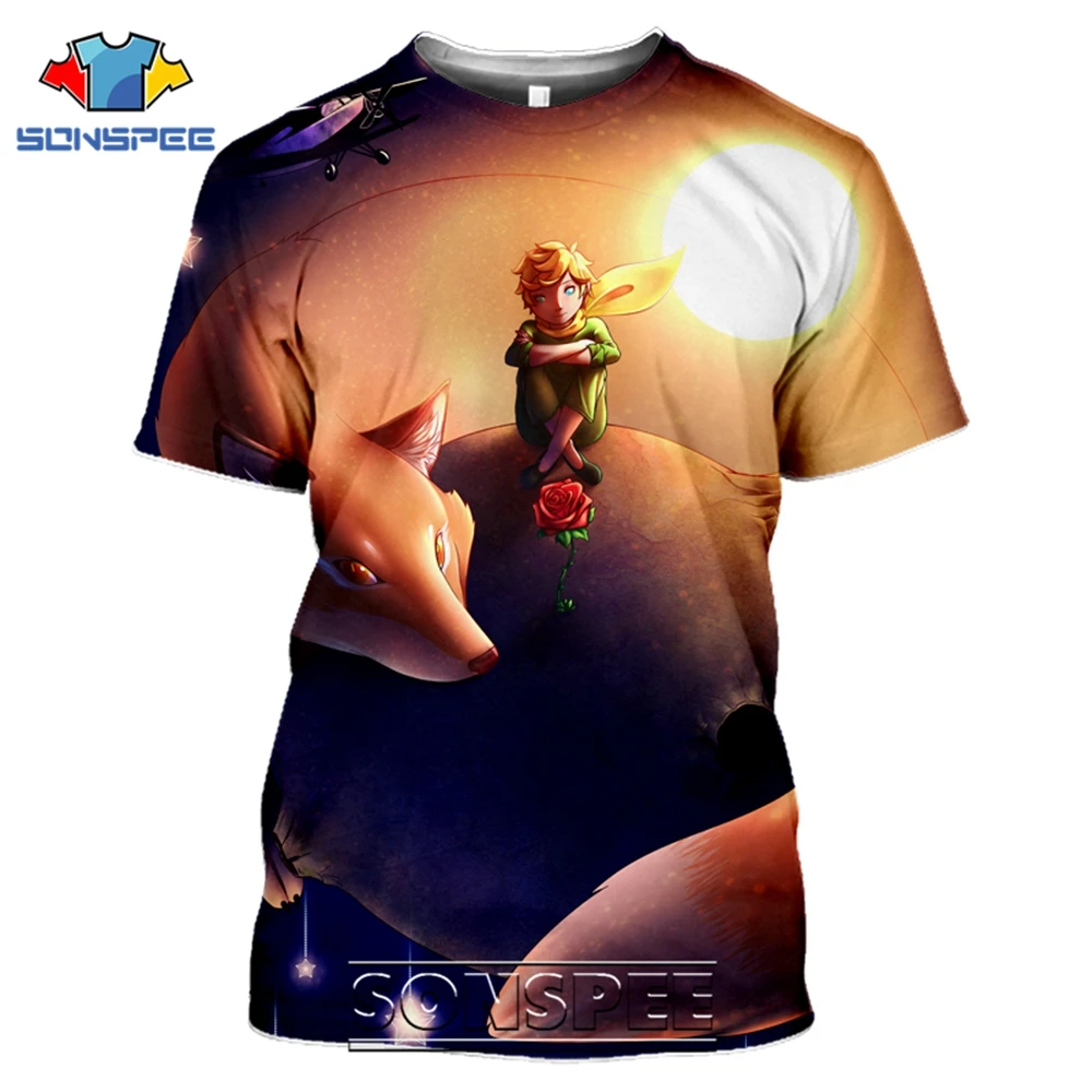 SONSPEE T-shirts The Little Prince 3D Print Men Women Funny Casual Hip Hop Streetwear Cartoon Movie Rose Tees Tops Shirt (14)