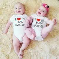 I Love My Twin Brother Letters Print Newborn Baby Bodysuit Short Sleeve Infant Baby Boy Girl Rompers Onesies Baby Twins Clothes 2