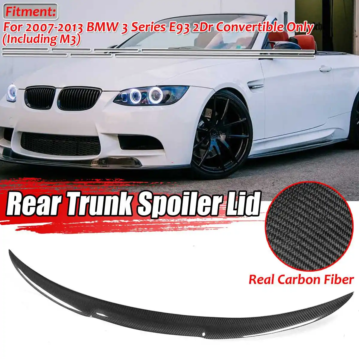 

High Qiality V Style Real Carbon Fiber Car Rear Trunk Spoiler Wing Lid Big For BMW 3 Series E93 2Dr Convertible 2007-2013