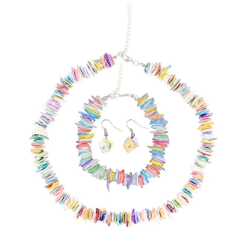 Мода оболочки чокер браслет серьги нерегулярные сломанные ожерелье из ракушек набор украшений для женщин Популярные пляжные украшения