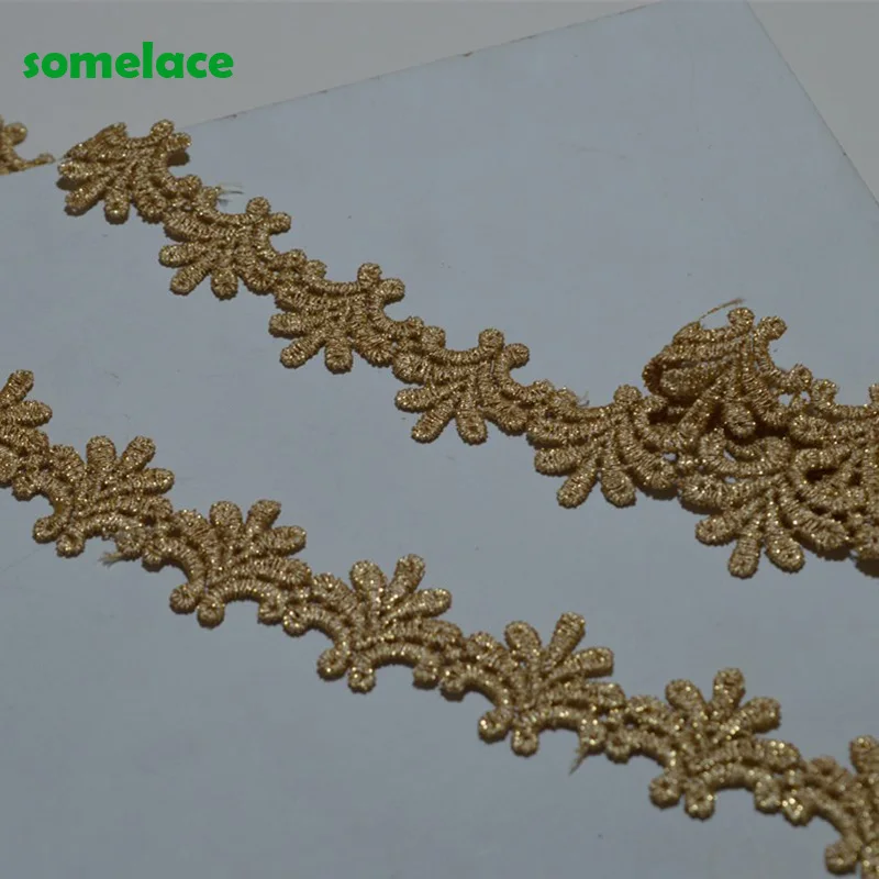 5YDS/LOT 3CM Wedding Dress Fluorescent Lace Gold Thread Continuous Flower Accessories Trim 20200606SOMELACE | Дом и сад