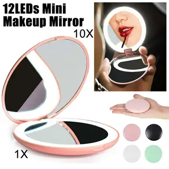 

1pc Portable Make Up Mirror LED Makeup Mirror 10X Folding Round Magnifying Cosmetic Travel Beauty Ring Photo Fill Light Mirror