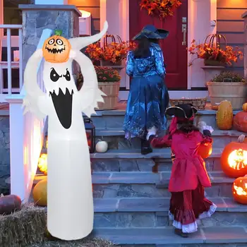 

Halloween Inflatable White Ghost Spooky Lighted Ghost Doll With Lifting Pumpkin Yard Lawn Decor Halloween Party Prop Supplies