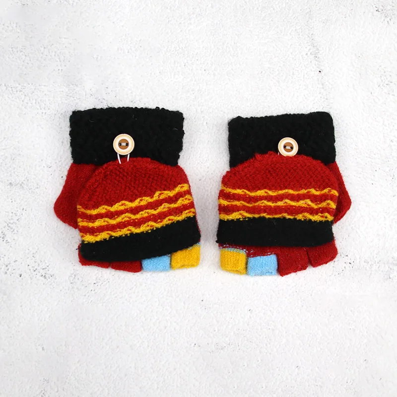 Вязаные перчатки для малышей от 2 до 5 лет зимние варежки для мальчиков и девочек с полупальчиковым покрытием детские осенние варежки для девочки Детские вязаные перчатки - Цвет: Red Black