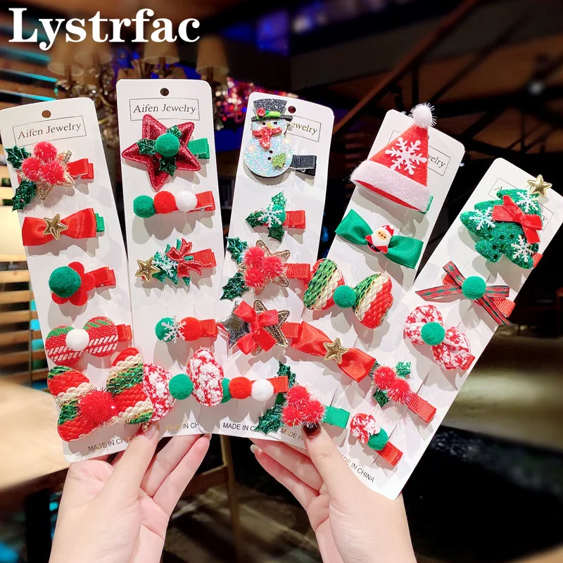 

Lystrfac 5Pcs/Set Girls Cute Christmas Tree Bow Hairball Hairpins Kids Sweet Headband Hair Clip Barrettes Hair Accessories