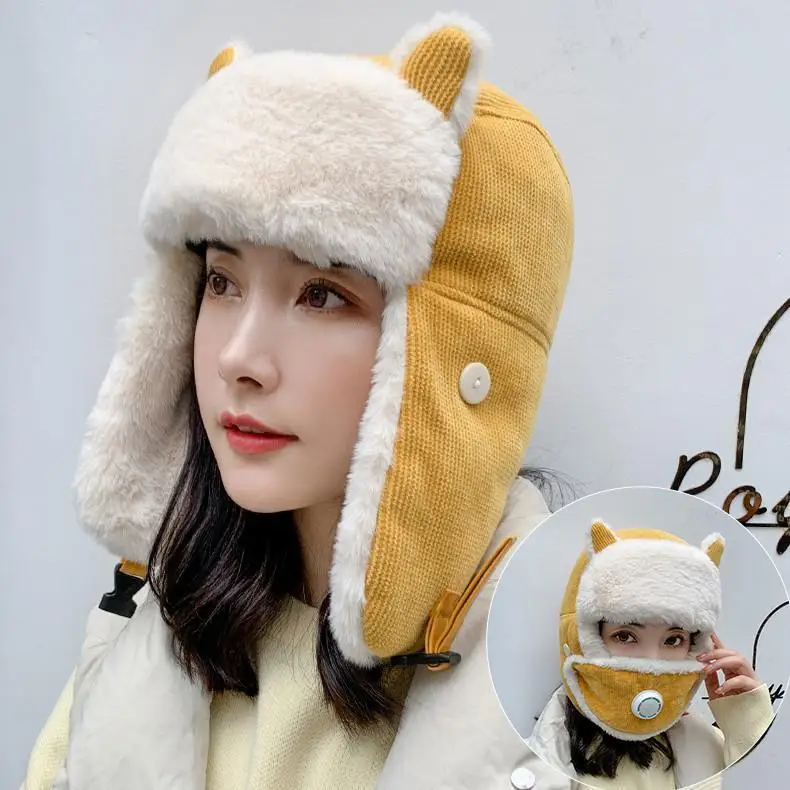 

Female Korean Hat Cat Ears Cute Autumn and Winter Cycling Windproof Ear Protection Hat Winter Cold Proof Warm Cotton Hat Y003
