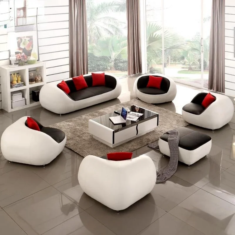 

GY Simple Leather Sofa Creative Modern Leather Art Black and White Combination Leisure Curved Furniture