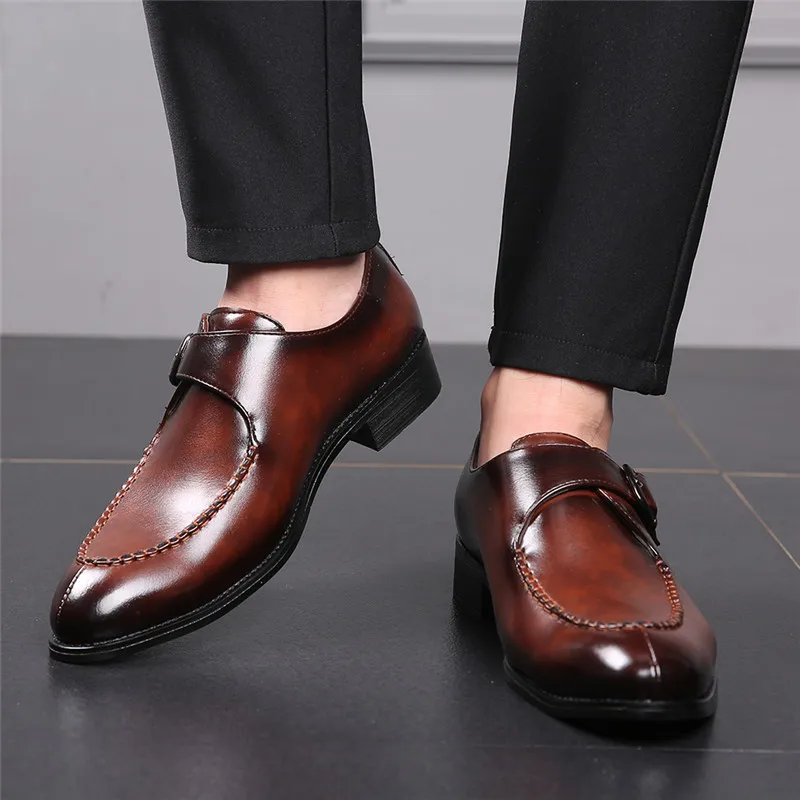 

Italian style Handmade Dress Shoes Men Wedding Party Shoes Genuine Leather Elegant Metal Buckle Pointed Toe Male Business Shoes