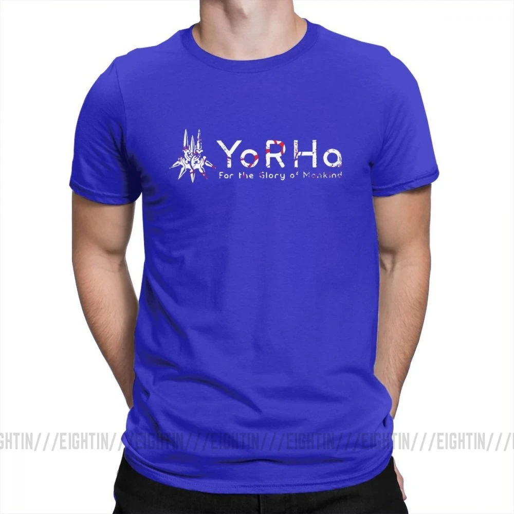 Мужская футболка NieR Automata jorha, винтажная очищенная хлопковая футболка с короткими рукавами, футболка с круглым вырезом, Подарочные Топы - Цвет: Синий