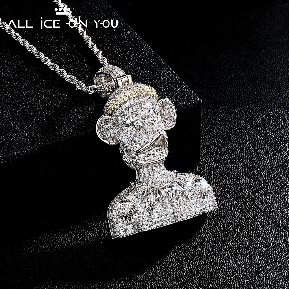 

ALLICEONYOU New Silver Color High Quality Iced Out Cubic Zircon Fashion Laugh Orangutan Pendant Hip Hop Jewelry Women Gift