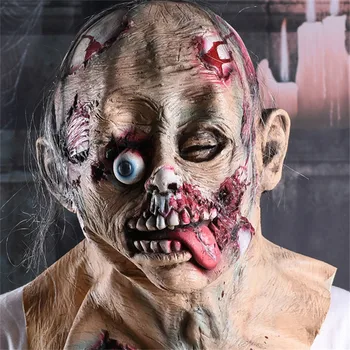 

Halloween Mascaras De Latex Realista Mask Thriller Rot Face Mask Full Face Headgear Big Tongue Bloody Simulation Ghost Mask