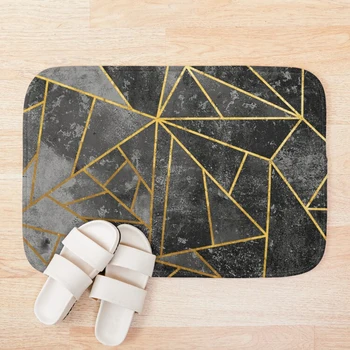 

Ash Gray Magic Stone Marble with Gold Apron Bath Mat 3d Pattern Print Bath Mats Anti Slip Soft Washable Bathroom Mat