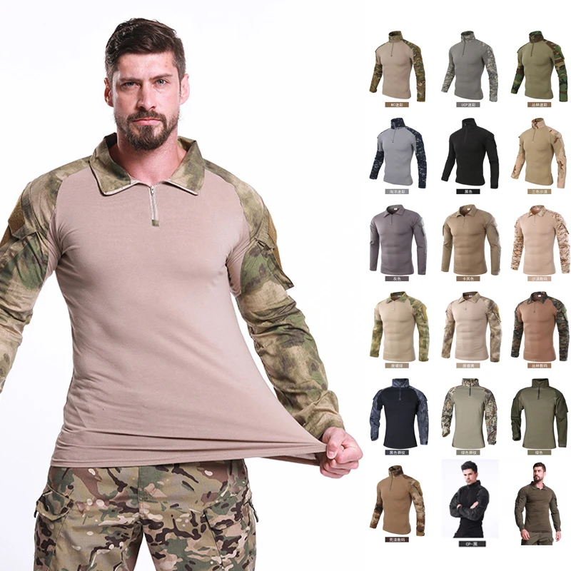 

Outdoor Tactical T-shirt Men Combat Shirt Military Army Shirts Camping Uniform Hiking Hunting Long Sleeve Camouflage T-shirt