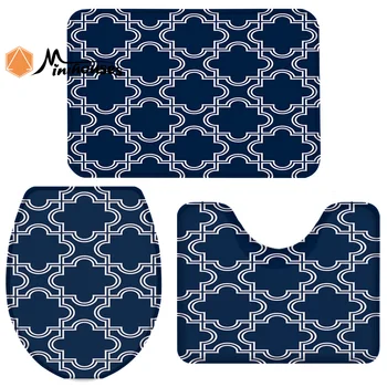 

3 Pieces Bathroom Set Moroccan Pattern Durable Bath Set Toilet Cover Mat Pedestal Rug Non-Slip Bathroom Rug Set