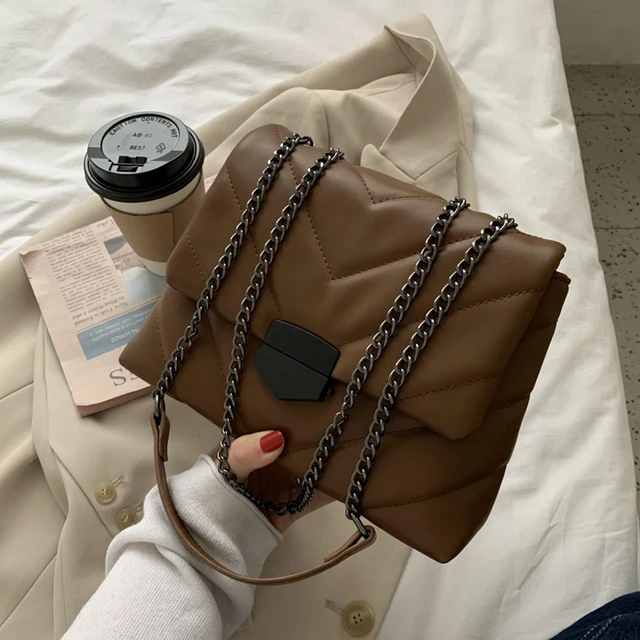 с доставкой Chain Women Shoulder Bag Designer Quilted Handbags Luxury Pu Leather Crossbody Bag Lady Small Flap Purses 2021 Coffee