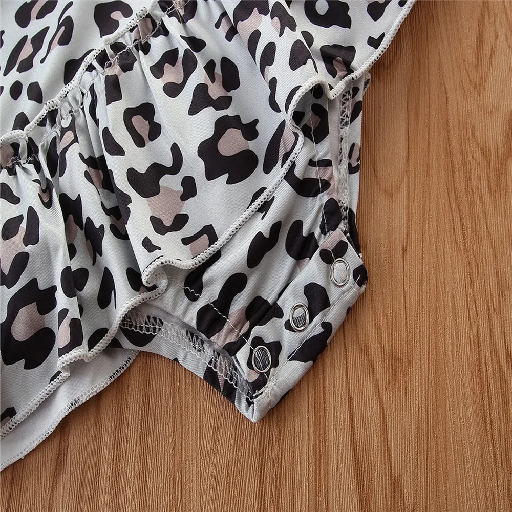 Newborn Baby Girls Bodysuit Spring Long Sleeve Infants Girls Clothes Leopard Print Bodysuit Cute Ruffled Bodysuit 0-2 Years D30