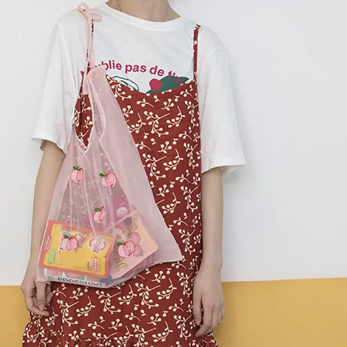 Женская сумка с вышитым фруктовым узором для девушек, Портативная сумка для покупок на открытом воздухе O66