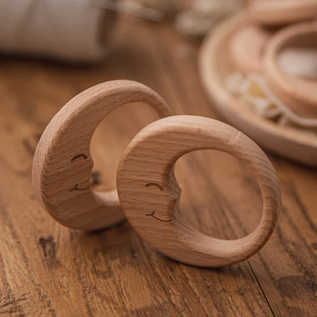 1pcs Baby Teether Wooden Natural Beech Teething Wooden Beads Toy Food Grade BPA Free Newborn Teething Toy Gift Wood Teether 2