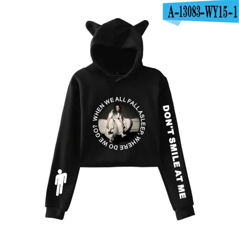 Billieeilish Billie eilish Женская Сексуальная толстовка с кошачьими ушками модный тренд короткий кошачий Топ Горячая Распродажа Kpop Harajuku толстовки Толстовка