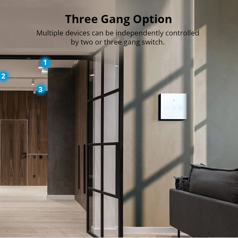 Woolley Wifi EU Touch Switch Black White Golden Smart Wall Light Switches Glass Panel 1/2/3 Gang Work with Alexa, Google Home 2