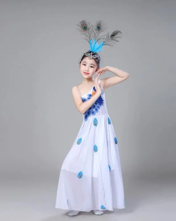 Новое Детское танцевальное платье Даи широкая юбка шифоновые танцевальные костюмы павлина для девочек детская одежда для выступлений в национальном стиле