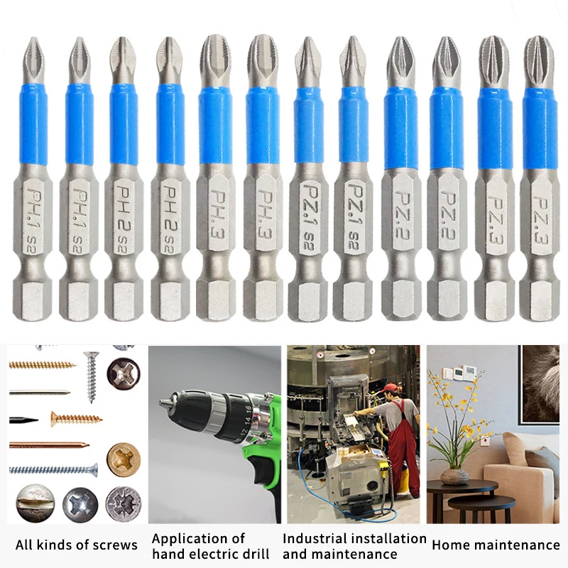 

10pc Magnetic Screwdriver Bit SetAnti Slip Phillips Electric Power Tool Accessories PH1 PH2 PH3 PZ1 PZ2 PZ3 For Phones Glasses