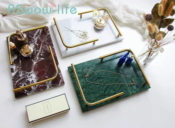 

Light Luxury Simple Marble Metal Tray Jewelry Cosmetics Storages Ornaments Creative Storage Trays Serving Tray For Home Storage