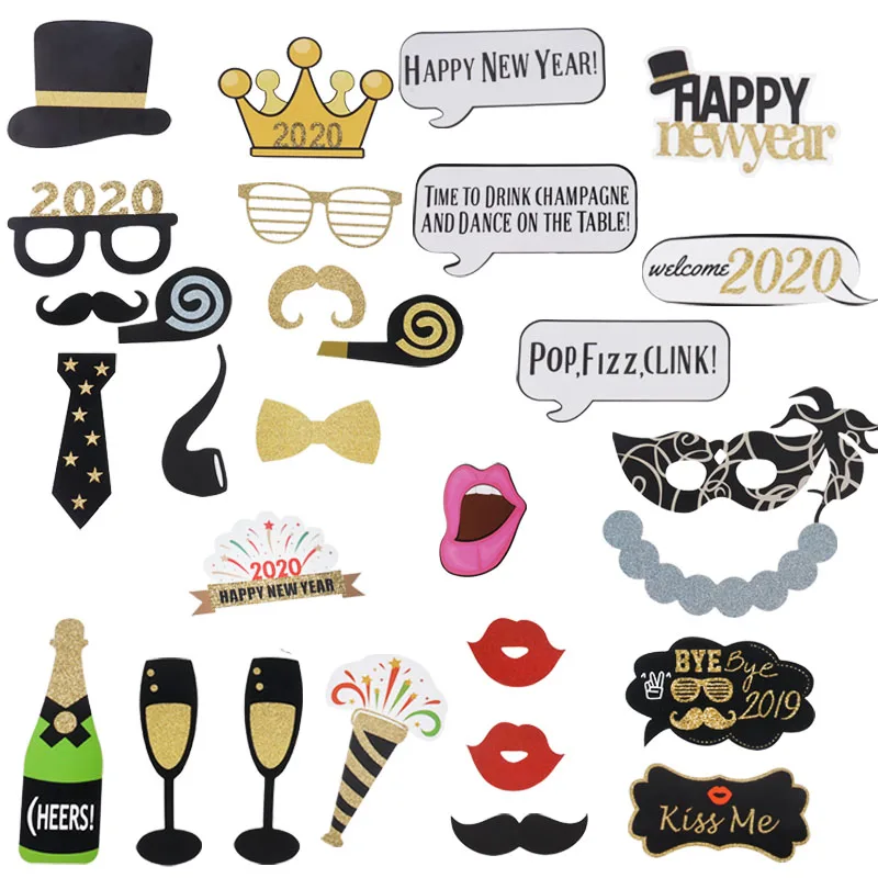 С Новым Годом 2020 фотобудка реквизит маски в виде шляп усы губы очки Photo Booth