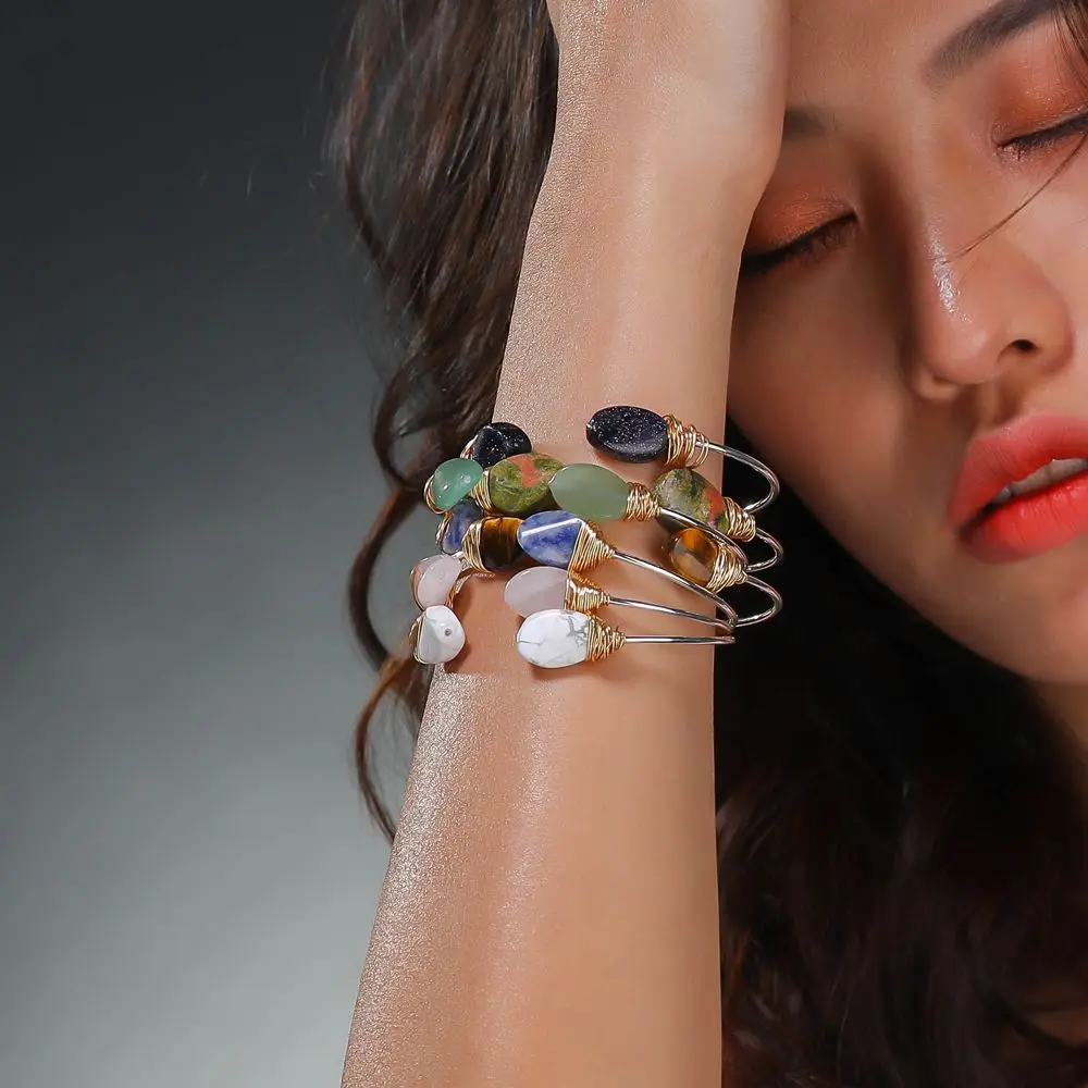 

2019 Fashion Charm Natural Stone Silver Bracelet & Bangles Adjustable Opening Bracelet for Women's Statement Bracelet