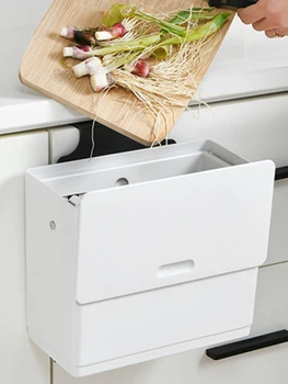 

Folding Waste Bins Wall Mounted Trashcan Foldable Garbage Bin Plastic Door-back Garbage Trash Bag Bracket Rack Hanging Holder