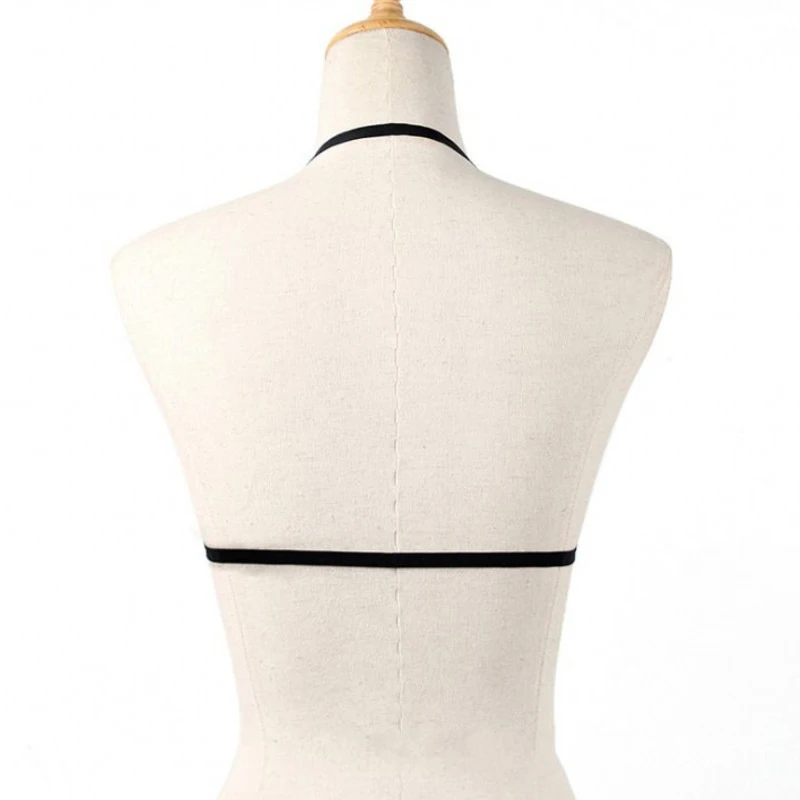 Soutien gorge burlesque harnais ouvert élastique noir étoile pentagramme 0120
