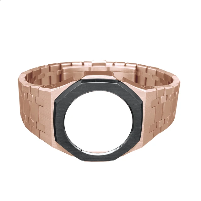 GMAS2100 Hontao Casioak Mini All Metal Mod kit Watch Case Bezel with Screw Watch Band DIY Stainless Steel for Smallest GMA-S2100 Rose gold B