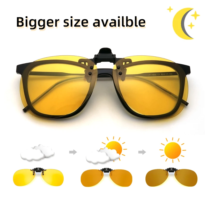 Polarized Square Fishing Flip Up Clip on Sunglasses Men Photochromic UV400 Night Vision Fishing Sunglasses