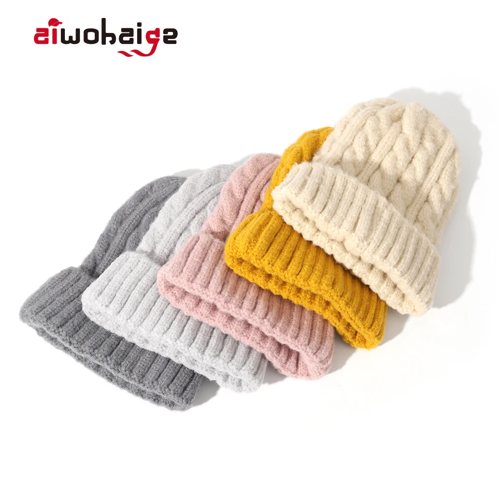 

Fashion Winter Hat Female Cashmere Blend Knit Beanie Women Thicken Warm Wool Soft Cap Slouchy Skullies Beanies Ladies Bonnet Ski