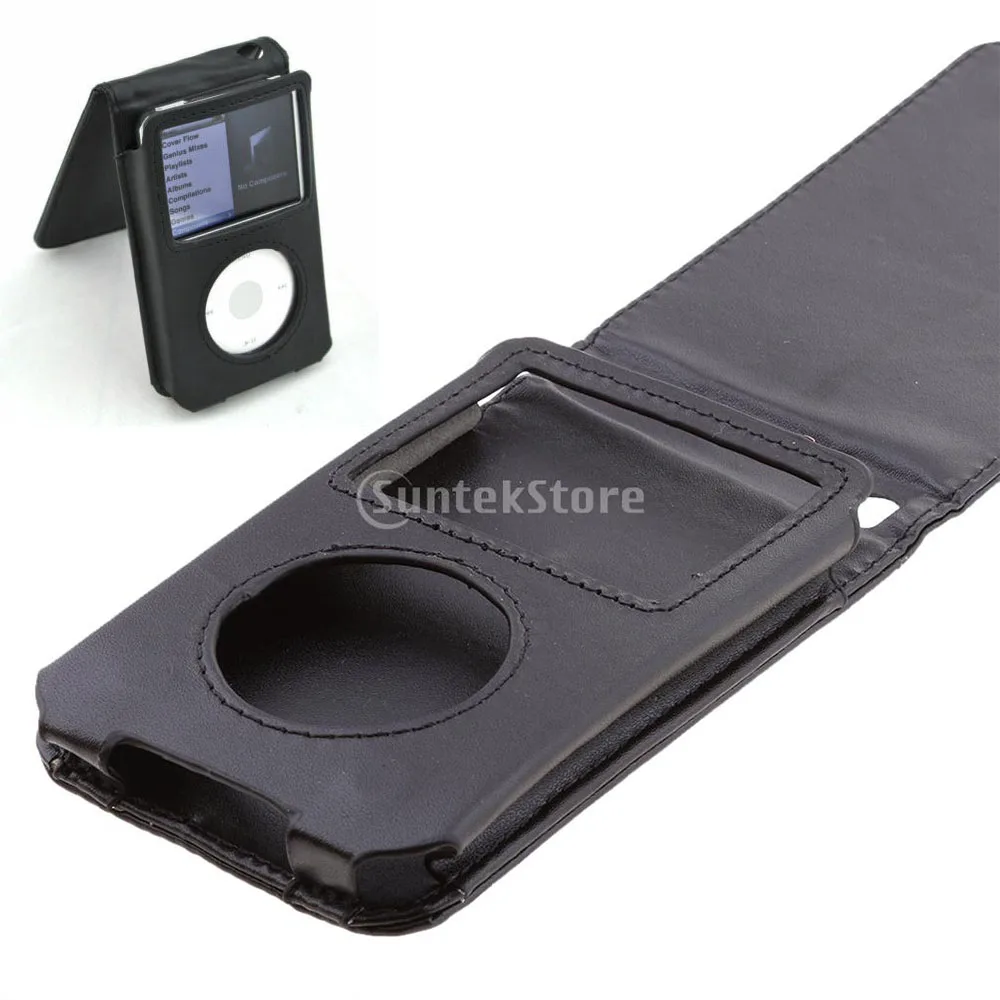 PU Leather Case for iPod Video 30/80/120GB iPod Classic 5th 6th Gen with Movable Belt Clip Black