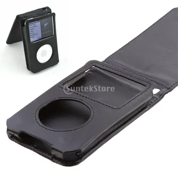

PU Leather Case for iPod Video 30/80/120GB iPod Classic 5th 6th Gen with Movable Belt Clip Black