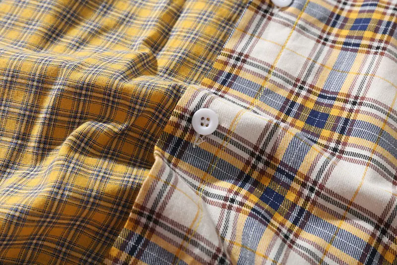 GONTHWID мужские Цветные Лоскутные клетчатые рубашки с длинными рукавами, повседневные рубашки на пуговицах, рубашки Harajuku, хип-хоп, уличная одежда, топы