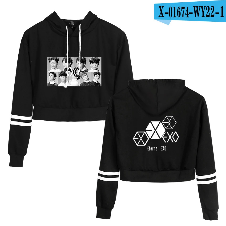 EXO Ablum одежда Kpop осенние женские толстовки Толстовка модная укороченная толстовка с капюшоном Dragon Ball Harajuku длинный рукав свободный пуловер - Цвет: black