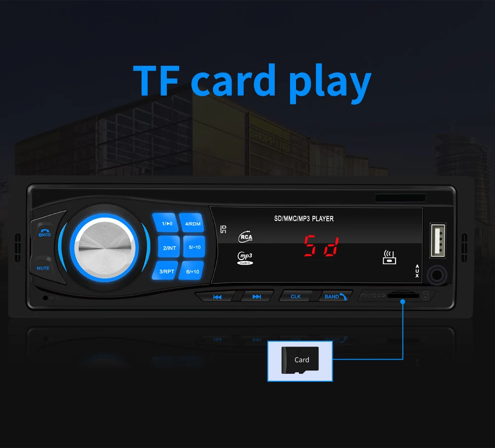 Авторадио 1DIN Автомагнитола стерео в тире Bluetooth аудио TF/USB/AUX/FM головное устройство mp3-плеер