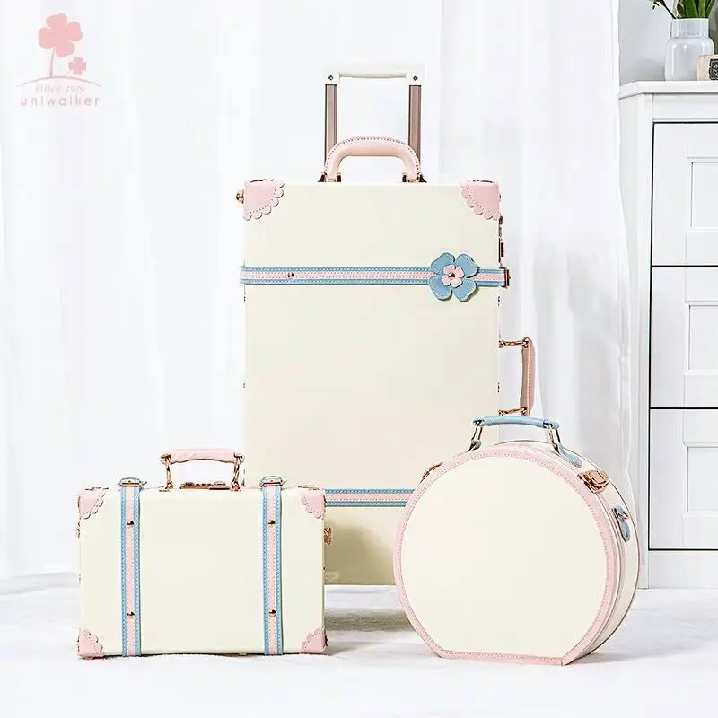 New Fashion Floral PU Travel Bag Rolling Luggage sets 13"20"22"24"26" inch Women Retro Trolley Suitcase with Universal Wheels pu leather suitcase