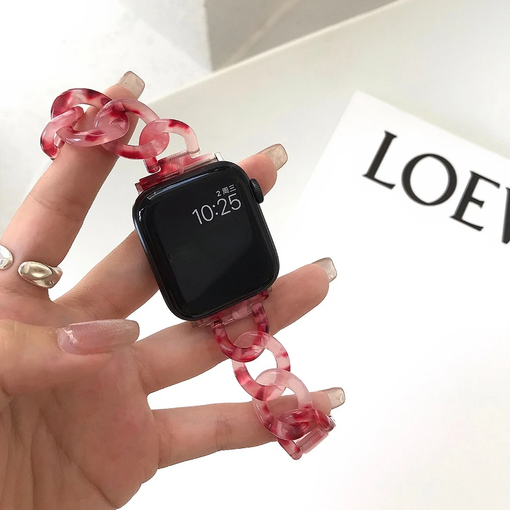 Resin Watch strap for apple watch 6 5 4 band 42mm 38mm correa transparent steel  watchband 44mm 40mm for iwatch 6 series 5 4 3/2