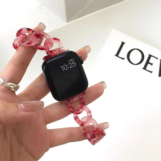 Resin Watch strap for apple watch 6 5 4 band 42mm 38mm correa transparent steel  watchband 44mm 40mm for iwatch 6 series 5 4 3/2 pink