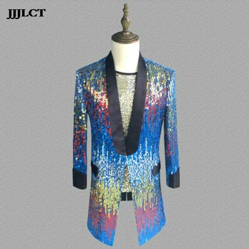 

European and American style men's stage performance dress coat magician sequin performance clothing night bar hosted singer suit