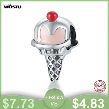 

WOSTU Ice Cream Beads Real 925 Sterling Silver Summer Ice Cream Enamel Charm fit Silver Bracelet Silver 925 Jewelry CQC1533
