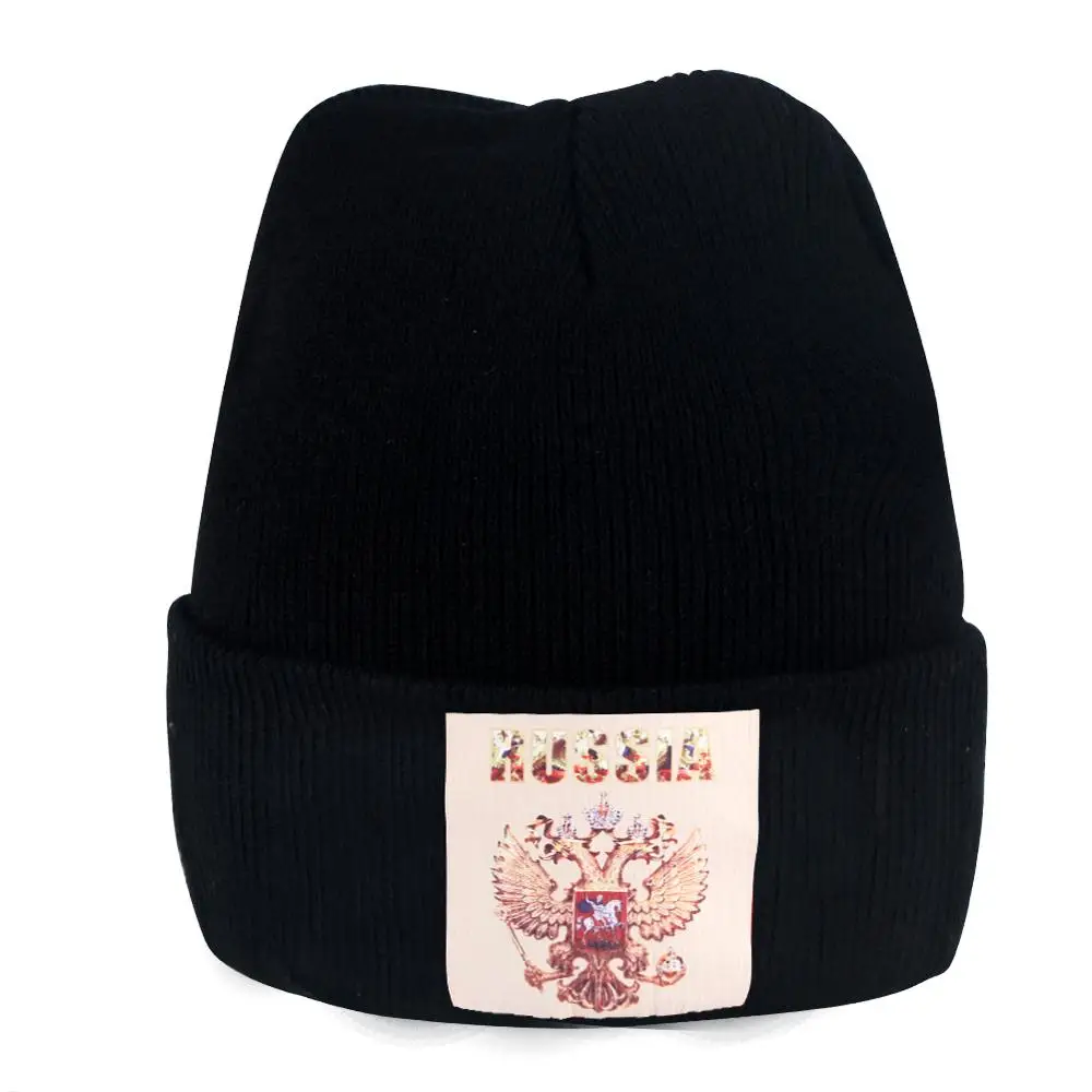 

Black Russia Double Eagle Beanie Men's Short Cap Winter Knitted Thin Warm Bonnet Cold Women's Printing Hat Boys Girls
