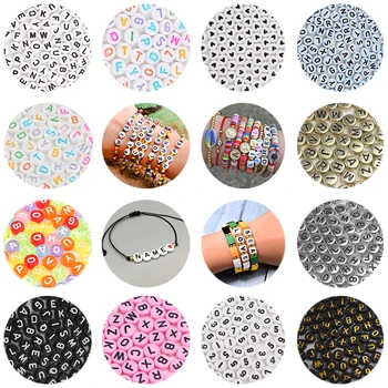

200/300/500PCS Mixed Russian Letter Acrylic Beads Round Flat Alphabet Heart Beads For Jewelry Making Handmade Diy Bracelet