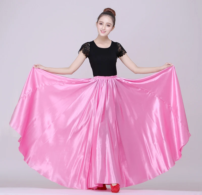 90-95 см, эластичная талия, испанская танцевальная юбка фламенко для женщин, однотонное атласное гладкое платье для танца живота, испанские традиционные костюмы - Цвет: Color2 one skirt