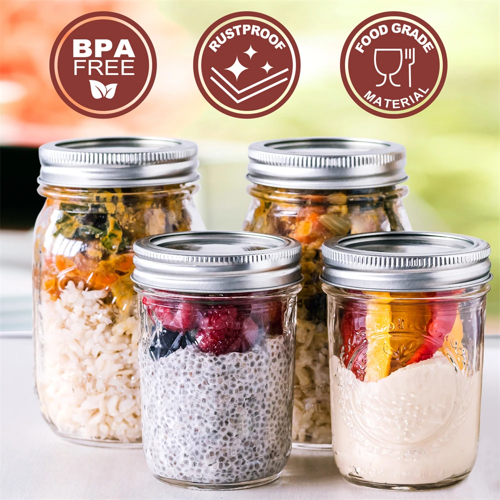 24 Sets Regular Mouth Canning Lids for Ball, Split-Type Metal Mason Jar Lids for Canning, Silver/70 MM/Lids & Rings/Bands